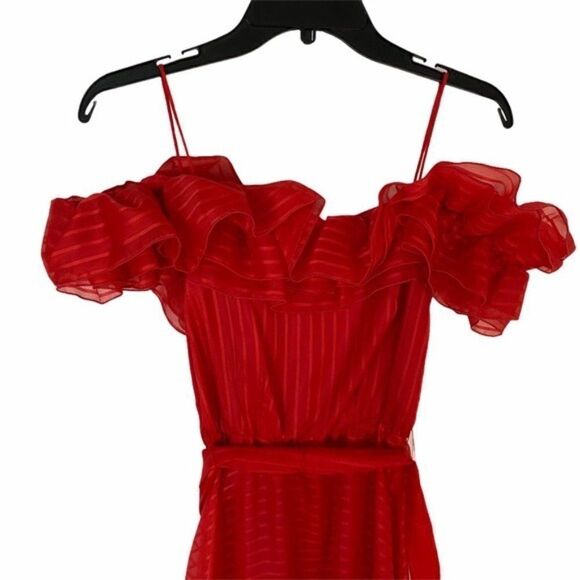 Vintage off shoulder red ruffle tie waist dress - Picture 2 of 4